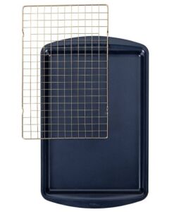 Wilton 2pc Diamond-Infused Non-Stick Large Cookie Sheet with Cooling Rack Navy Blue/Gold