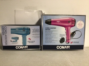 Lot of (2) Conair Hair Dryers, Powers Up, Appears New