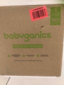 Case of (160) Babyganics Triple Dry Diapers, Size 1