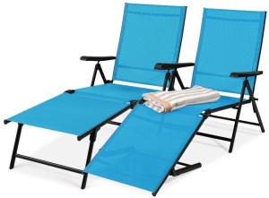 Best Choice Products Set of 2 Outdoor Patio Chaise LoungeChair Adjustable Folding Pool Lounger w/ Steel Frame - Teal, Like New, Retail - $149.99