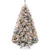 4.5ft Pre-Lit Holiday Christmas Pine Tree w/ Snow Flocked Branches, 200 Warm White Lights