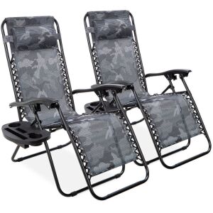 Set of 2 Adjustable Zero Gravity Patio Chair Recliners w/ Cup Holders 