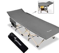 Sportneer Portable Foldable&nbsp;Cot&nbsp;2 Side Large Pockets&nbsp;with Carry Bag, Gray, Inspected, Appears New