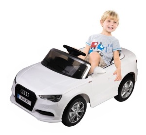 12V Audi A3 Licensed RC Kids Ride On Car Electric Remote Control LED Light Music, White, Inspected, Untested, Appears New/Damaged Box