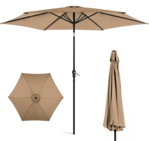 Outdoor Steel Market Patio Umbrella Decoration w/ Tilt, Crank Lift - 10ft, Tan, Inspected, E-Commerce Return/Appears New