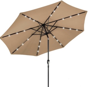 Solar LED Lighted Patio Umbrella w/ Tilt Adjustment, UV-Resistance - 10ft, Tan, Inspected, Appears New/Damaged Box