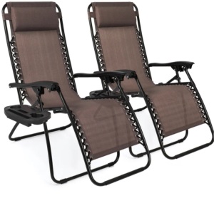 Set of 2 Adjustable Zero Gravity Patio Chair Recliners w/ Cup Holders, Like New, Retail - $99.99