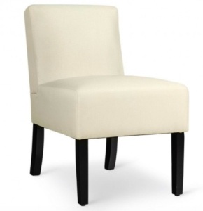 Accent Chair Fabric Upholstered Leisure Chair With Wooden Legs, Beige, Inspected, Appears New