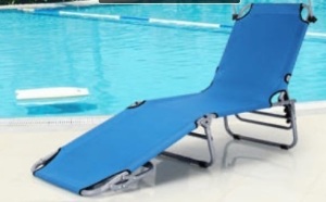 Foldable Lounge Chair Outdoor Adjustable W/Sun Shade, Blue, Appears New