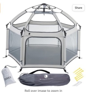 POp 'N GO Premium Outdoor Baby Playpen - Portable, Lightweight, Pop UpPack and Play Toddler Play Yard w/ Canopy and Travel Bag - Grey, Like New, Retail - $111.99