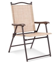 Set Of 2 Patio Folding Sling Back Camping Deck Chairs,&nbsp;Beige, Inspected, Appears New