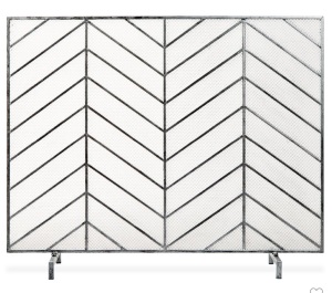 Best Choice Products 38x31in Single Panel Handcrafted IronChevron Fireplace Screen w/ Distressed Finish - Pewter, Like New, Retail - $74.99