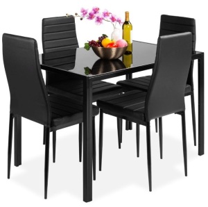 5-Piece Dining Table Set w/ Glass Top, Leather Chairs, Appears New