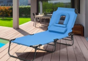 Folding Lounge Chair Adjustable Recliner, Blue, Appears New