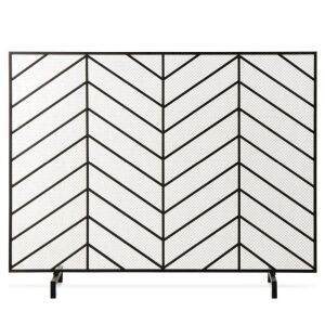 Single Panel Iron Chevron Fireplace Screen w/ Antique Finish - 38x31in