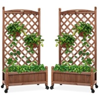 Set of 2 Wood Planter Box & Lattice Trellis w/ Optional Wheels - 48in