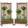 Set of 2 Wood Planter Box & Lattice Trellis w/ Optional Wheels - 48in