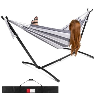 2-Person Brazilian-Style Double Hammock w/ Carrying Bag and Steel Stand, Like New, Retail - $79.99