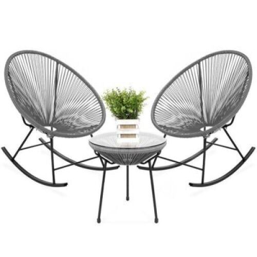 3-Piece Patio Woven Rope Acapulco Rocking Chair Bistro Set&nbsp;