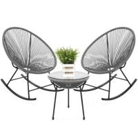 3-Piece Patio Woven Rope Acapulco Rocking Chair Bistro Set&nbsp;