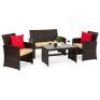4-Piece Outdoor Wicker Conversation Patio Set w/ 4 Seats, Glass Table Top&nbsp;