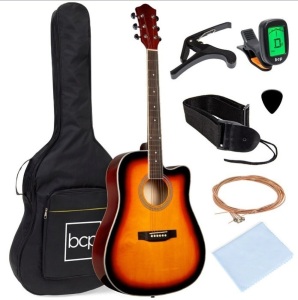 Full Size Beginner Acoustic Guitar Set with Case, Strap, Capo - 41in, Appears New