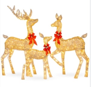 3-Piece Lighted Christmas Deer Set Outdoor Decor with LED Lights, Like New, Retail - $239.99