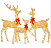 3-Piece Lighted&nbsp;Christmas Deer Set&nbsp;Outdoor Decor with&nbsp;LED Lights, Like New, Retail - $239.99
