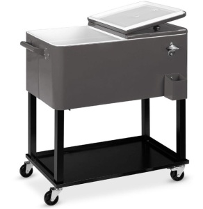 Portable Rolling Cooler Cart w/ Bottle Opener, Catch Tray - 80qt, Gray, May Be Missing Hardware, Appears New