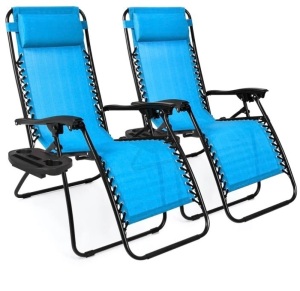 Set of 2 Adjustable Zero Gravity Patio Chair Recliners w/ Cup Holders, Like New, Retail - $99.99