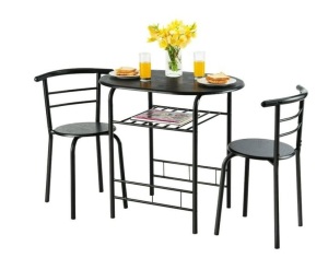 3 Pcs Dining Set 2 Chairs and Table, Compact, Black, E-Commerce Return/Box Damaged