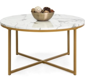 Round Coffee Table w/ Faux Marble Top, Metal Frame - 36in, Gold, E-Commerce Return