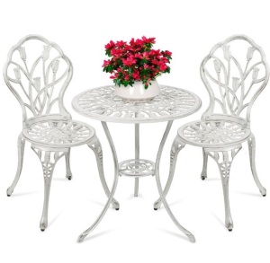 3-Piece Cast Aluminum Patio Bistro Furniture Set, White, Appears New