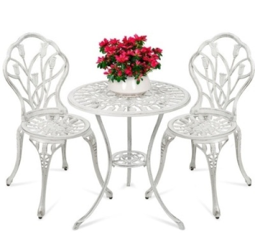 3-Piece Cast Aluminum Patio Bistro Furniture Set, White, Appears New