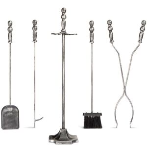 5-Piece Rustic Iron Indoor Outdoor Fireplace and Firepit Tool Set w/ Stand