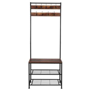 Industrial Coat Rack Shoe Bench with Metal Frame 