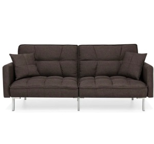 Convertible Linen Tufted Futon w/ 2 Plush Pillows, Split-Back Design, Like New, Retail - $329.99