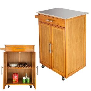 Rolling Kitchen Island Cart with Drop-Leaf Tabletop, Large Cabinet