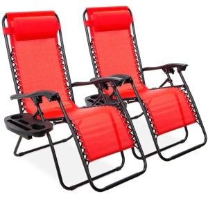 Set of 2 Adjustable Zero Gravity Patio Chair Recliners w/ Cup Holders, Like New, Retail - $99.99