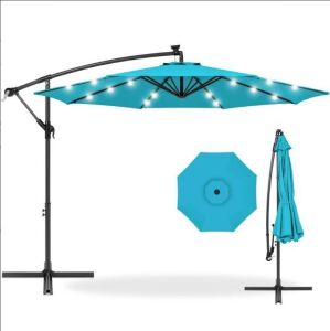 Solar LED Offset Hanging Patio Umbrella w/ Crank Tilt Adjustment - 10ft 