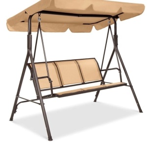 3-Seater Outdoor Canopy Swing Glider Bench w/ Textilene Fabric, Steel Frame, Like New, Retail - $129.99