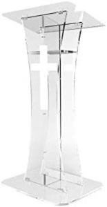 FixtureDisplays Plexiglass Acrylic Podium Clear Lectern ChurchPulpit with Cross Decor 1803- 311NEW+1803CR OSS-NF, Like New, Retail - $445.55