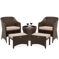 5-Piece Outdoor Wicker Bistro Set w/ Side Storage Table, No Assembly