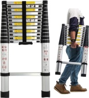 12.5Ft/3.8M Folding Ladder - Aluminum Telescopic Extension Soft Close Climb Folding Step Ladder Extends - Climb Up to Loft or Attic w/Multi-Functional Work Ladders - 150kg Load