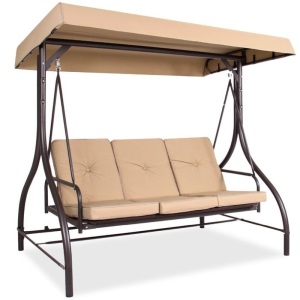 3-Seat Outdoor Canopy Swing Glider Furniture w/ Converting Flatbed Backrest