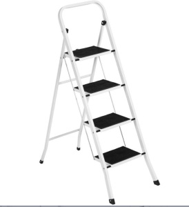 Folding Steel 4-Step Ladder w/ Hand Rail, Wide Steps, 330lbs Capacity, Appears New/Damaged Box