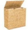 Extra Large Water Hyacinth Double Laundry Hamper Basket w/ 2 Liner Bags, Brown, Appears New