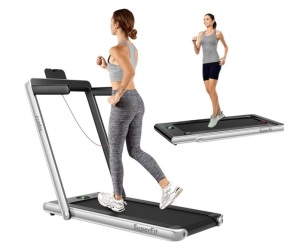 2 in 1 Folding Treadmill with Bluetooth Speaker Remote Control-Silver, Powers On, E-Commerce Return/Damaged Box