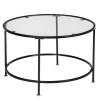 Modern Round Tempered Glass Accent Side Coffee Table for Living Room, Dining Room, Tea Black Frame