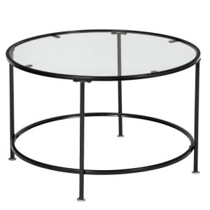Modern Round Tempered Glass Accent Side Coffee Table for Living Room, Dining Room, Tea Black Frame